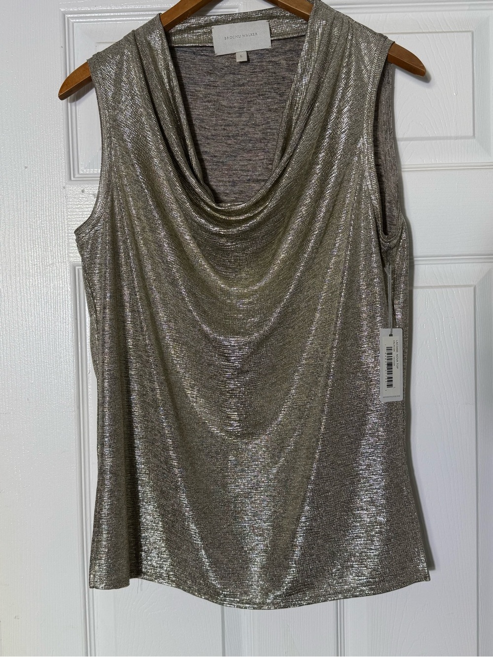 Brochu Walker Nova Top Metallic Draped Cowl Neck Bronze Size L NWT - Picture 2 of 8
